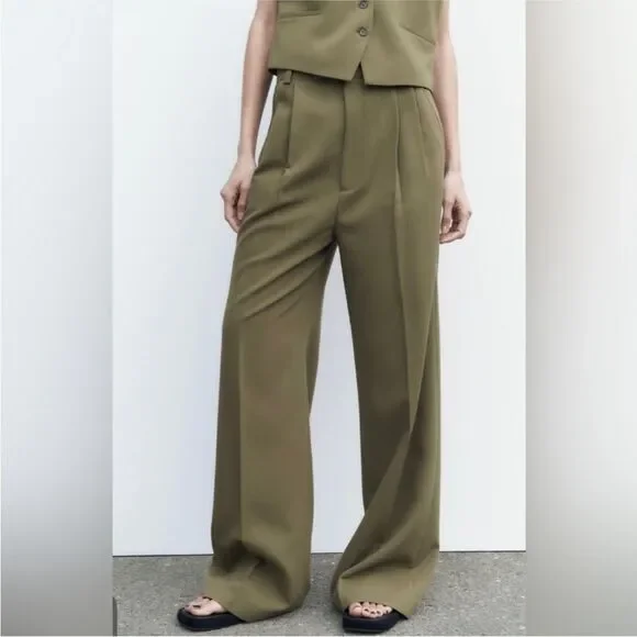 Zara dark Tan/ slightly Green slouchy trousers - Picture 5 of 16